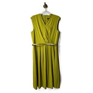ELLEN TRACY Women's Green Sleeveless Belted Fit and Flare Dress Size 14